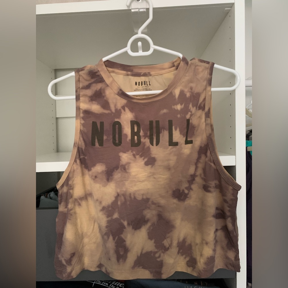 NoBull Women’s Muscle Tank, Tan and Cafe Tie-Dye
